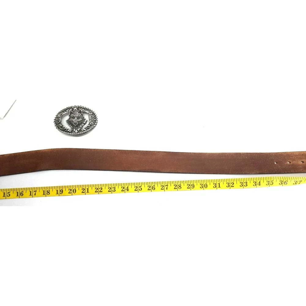 Browning Mens Belt Genuine‎ Full Grain Leather sz 38 With Wolf Head Buckle